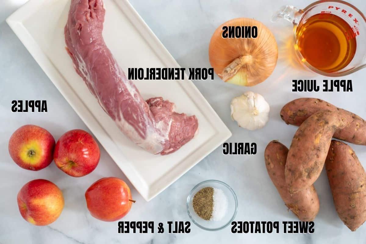 Zutaten für Instant Pot Schweinefilet auf der Arbeitsplatte. 
