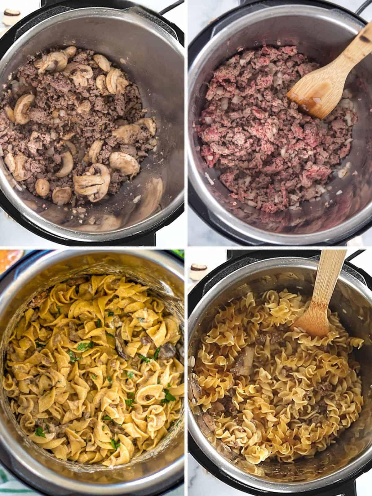 Einfaches Instant Pot Stroganoff Rezept Schritt-für-Schritt-Fotos zur Zubereitung von Rinderhackfleisch Stroganoff im Instant Pot.