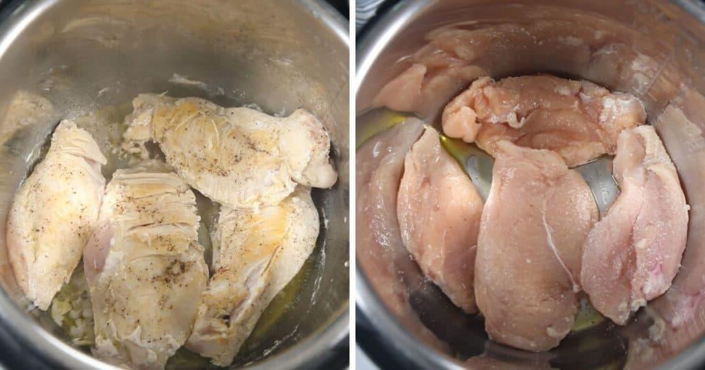Bilder von Hähnchen beim Anbraten nebeneinander