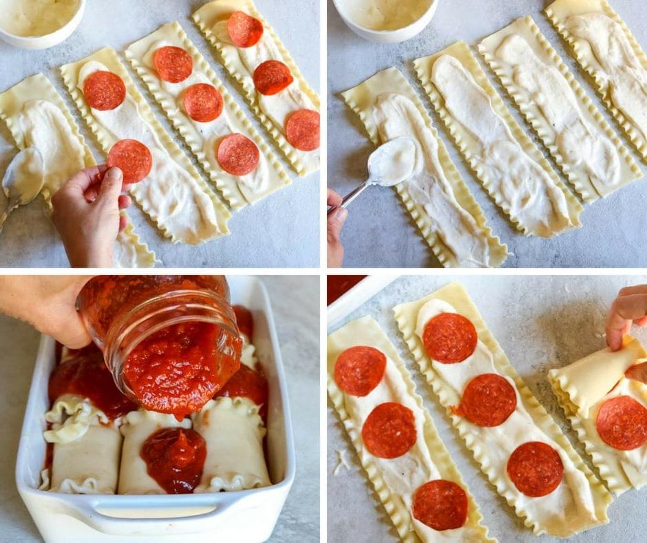 Collage zur Zubereitung von einfachen Lasagne-Röllchen