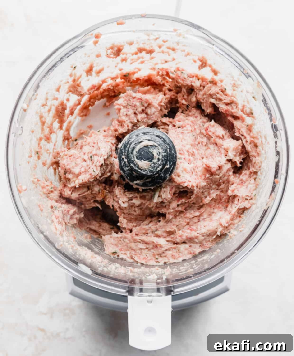 Mediterranean Lamb Gyros 5 Smooth, processed ground lamb gyro meat mixture in a food processor, ready for shaping.