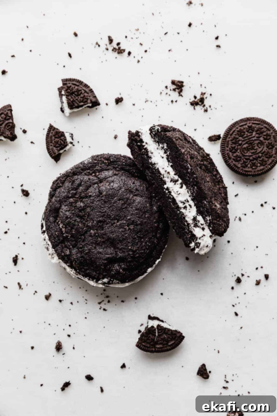 Crumbl Oreo Cookie Sandwiches 2 A giant Oreo cookie on a white background.