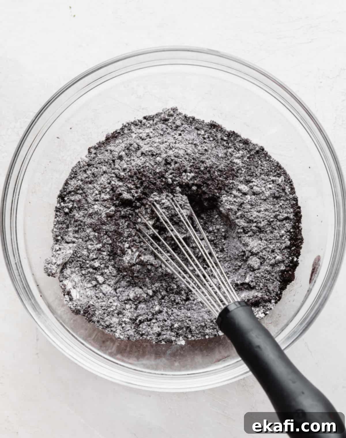 Cookies and Cream Donuts 4 Dry ingredients to make Oreo Donuts in a glass bowl.