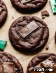 Decadent Andes Mint Chocolate Cookies 8 A chocolate cookie topped with an Andes mint candy.