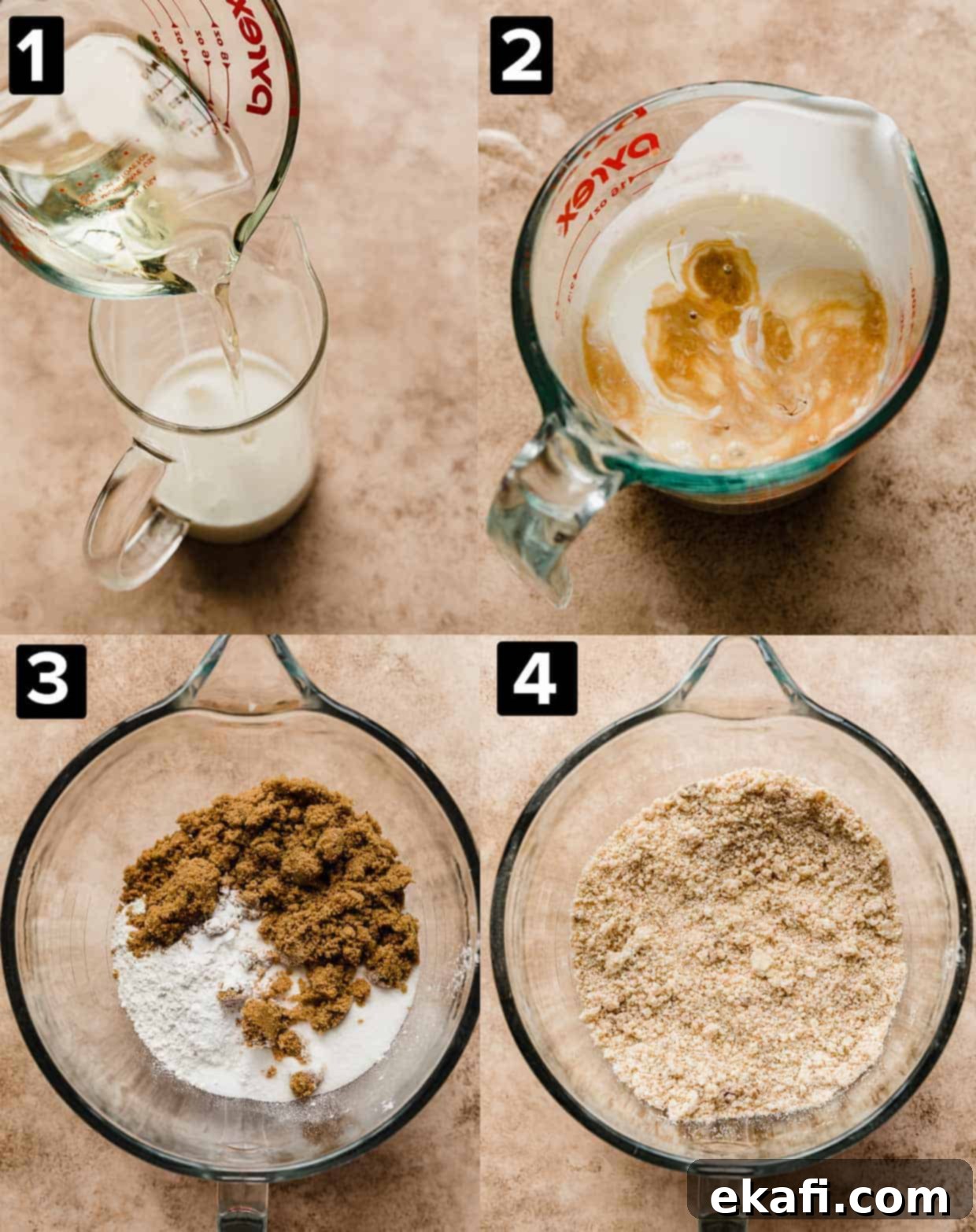 Toasted Butter Bliss 4 Four photos showing the making of Brown Butter Cake batter.