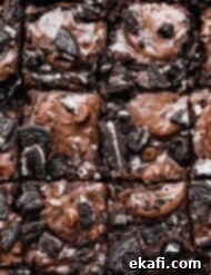 Ultimate Oreo Fudge Brownies 13 Overhead photo of Oreo Brownie Cookies cut into small squares.