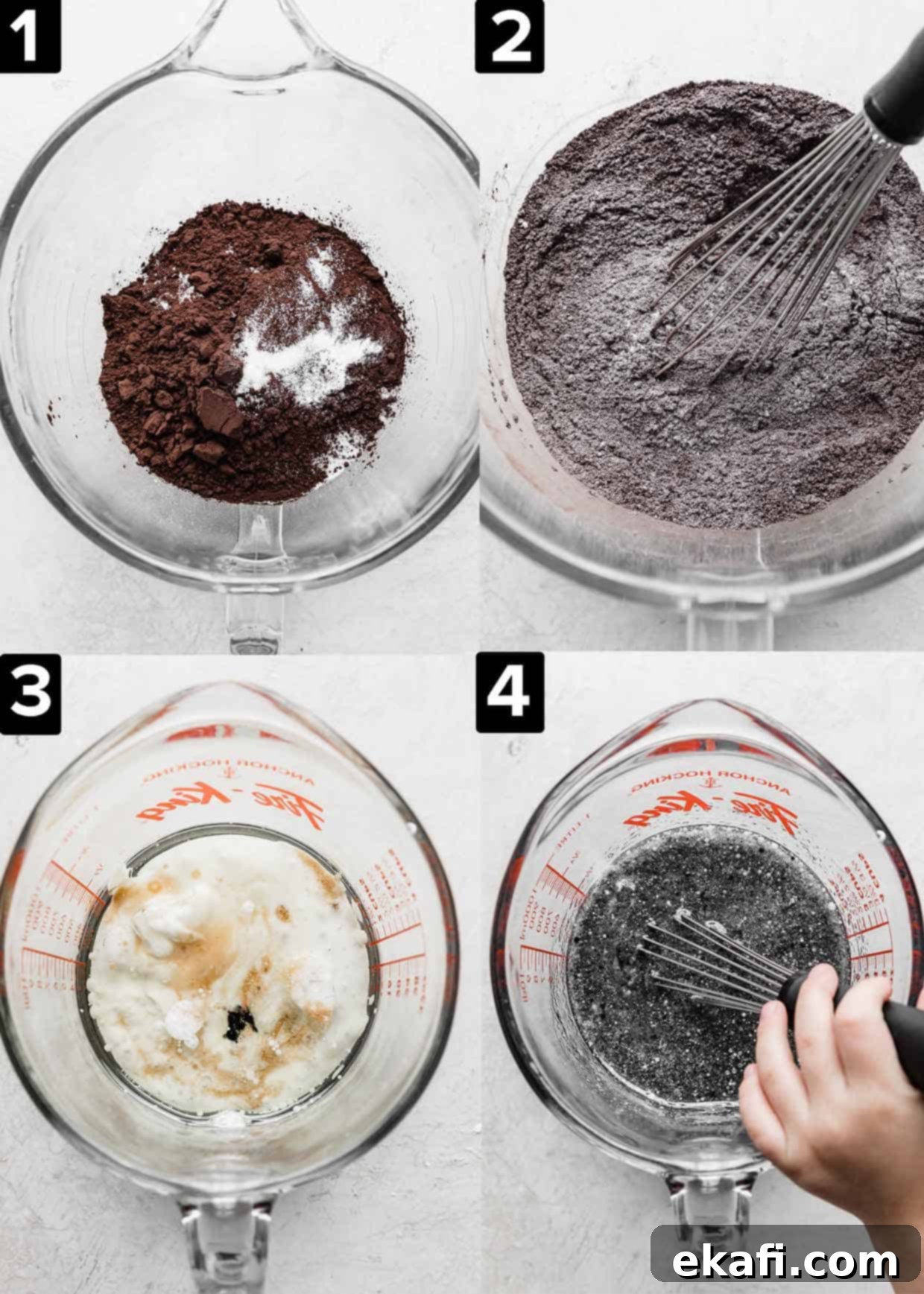 Phantom Frosted Treats 4 Four images showing how to make a black cocoa powder based cupcake for decorating as Ghost Cupcakes.