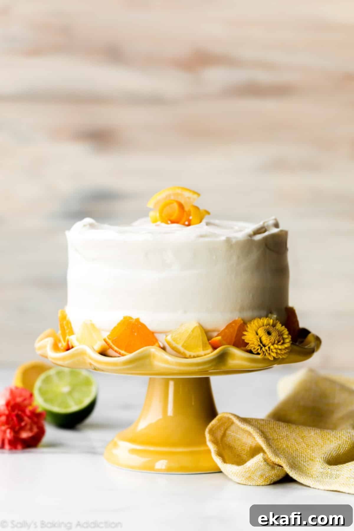 Petite Cake Perfection 10 6 Inch Sunshine Citrus Cake from Sally's Baking Addiction, featuring bright citrus flavors and a creamy whipped frosting.