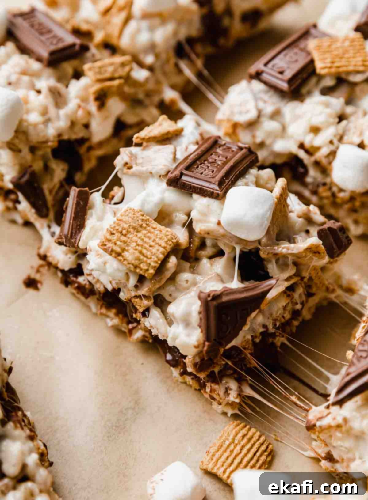 S'more Rice Krispie Treats 8 the best S'more Rice Krispie Treats on a Kraft colored parchment paper.