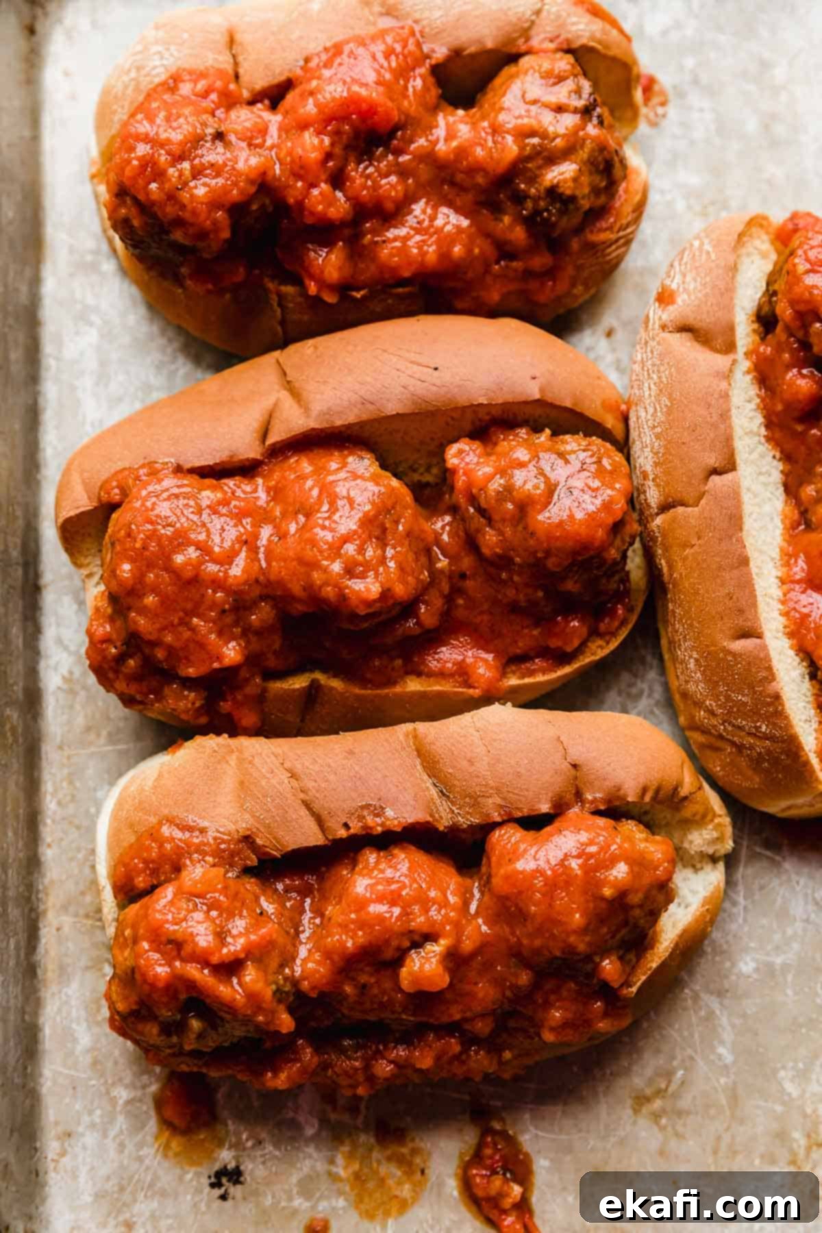 Classic Italian Meatball Subs 6 Marinara covered Italian meatballs on a bun.
