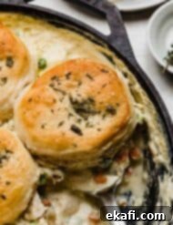 Cast Iron Chicken Pot Pie 9 Close up of Cast Iron Chicken Pot Pie in a Lodge skillet.