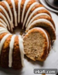 Classic Banana Bread Bundt Cake 8 A Banana Bread Bundt Cake with cream cheese icing.