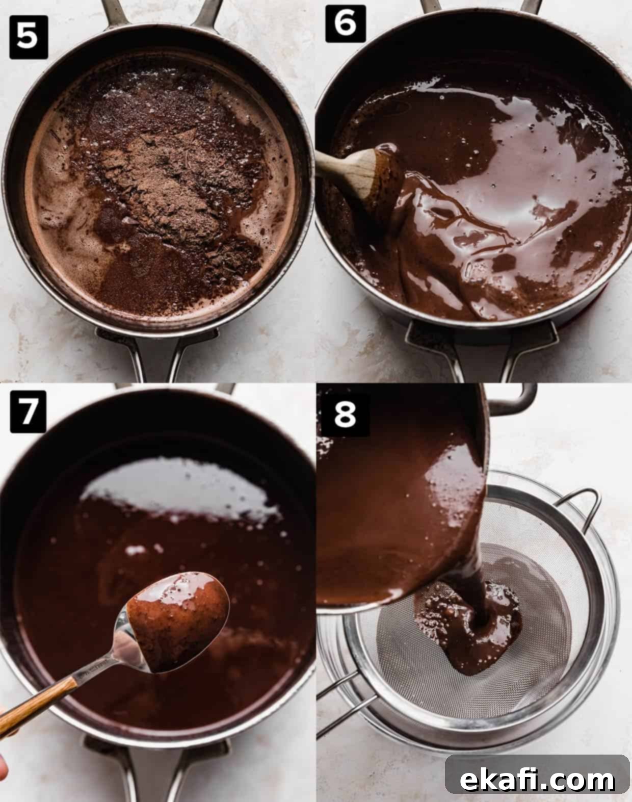 Easy Homemade Rocky Road Ice Cream 6 Four photos demonstrating how to make a rich and deep chocolate flavored ice cream.