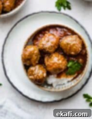 Sticky Pineapple BBQ Meatballs 8 Overhead photo of easy crock pot BBQ Pineapple Meatballs in a bowl.