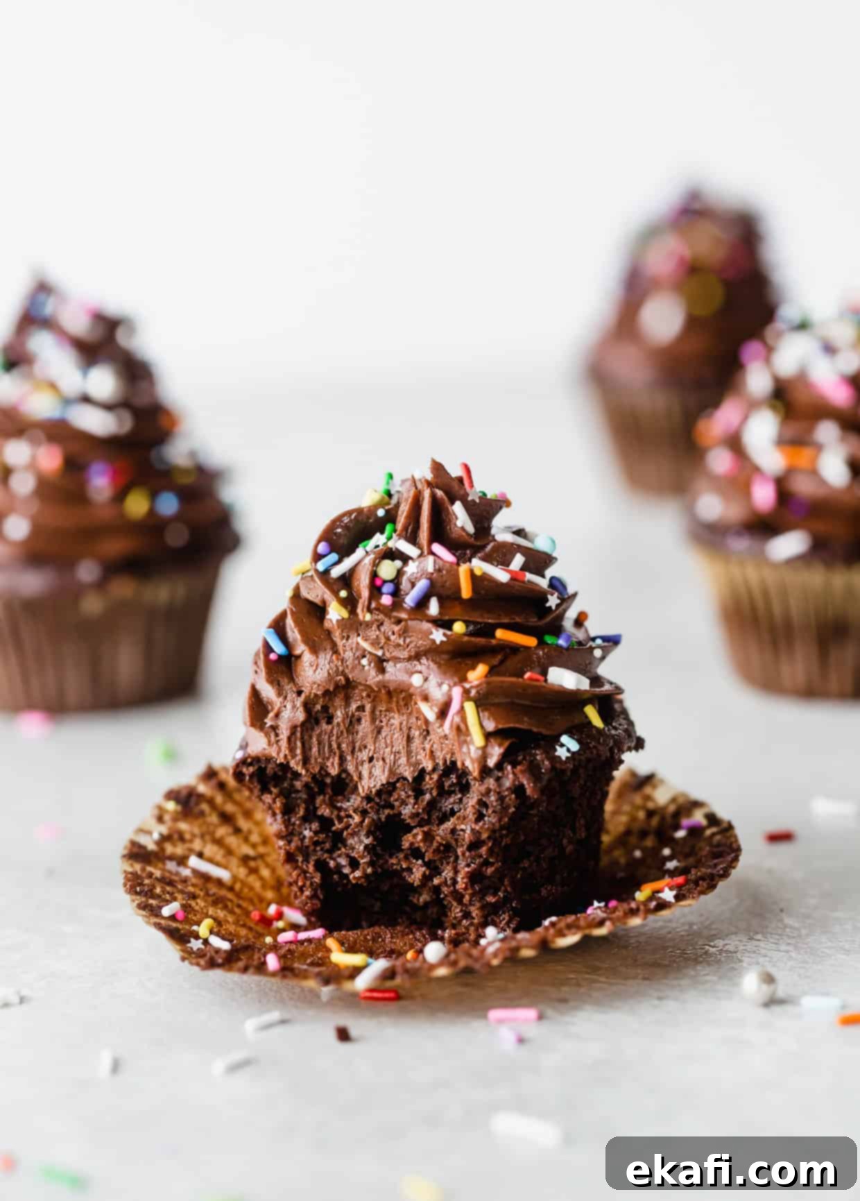 Irresistibly Rich Chocolate Cupcakes 10 The best chocolate cupcake with a bite taken out of it.