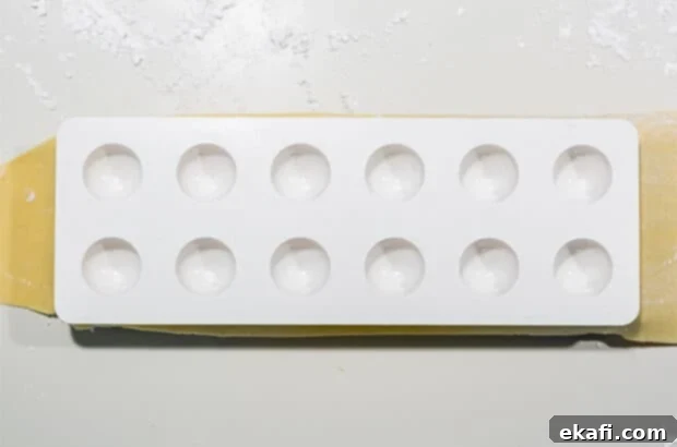Mastering Homemade Ravioli 6 A ravioli mold and pasta dough, ready for filling.