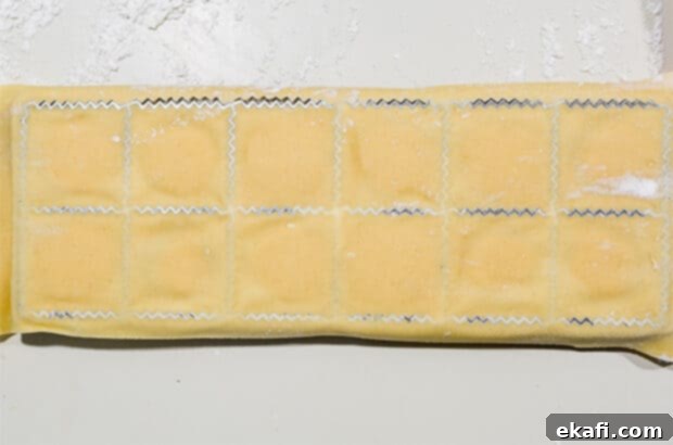 Mastering Homemade Ravioli 9 A ravioli mold filled, sealed, and ready be turned out for fresh homemade ravioli.