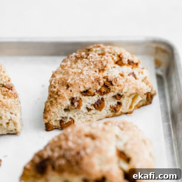 Πώς να αξιοποιήσετε τα μήλα 14 Ένα scone με μήλο και κανέλα σε ένα ταψί.