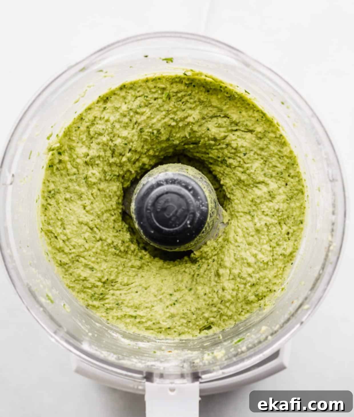 Fresh Herb Falafel 5 Pureed green falafel mixture in a food processor.