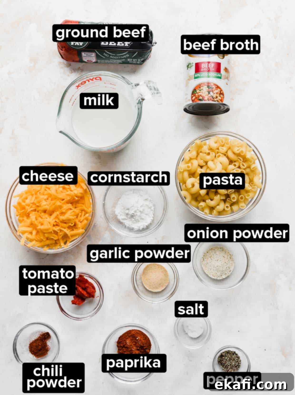 Homemade Cheesy Beef Pasta Skillet 3 Ingredients used to make homemade hamburger helper.