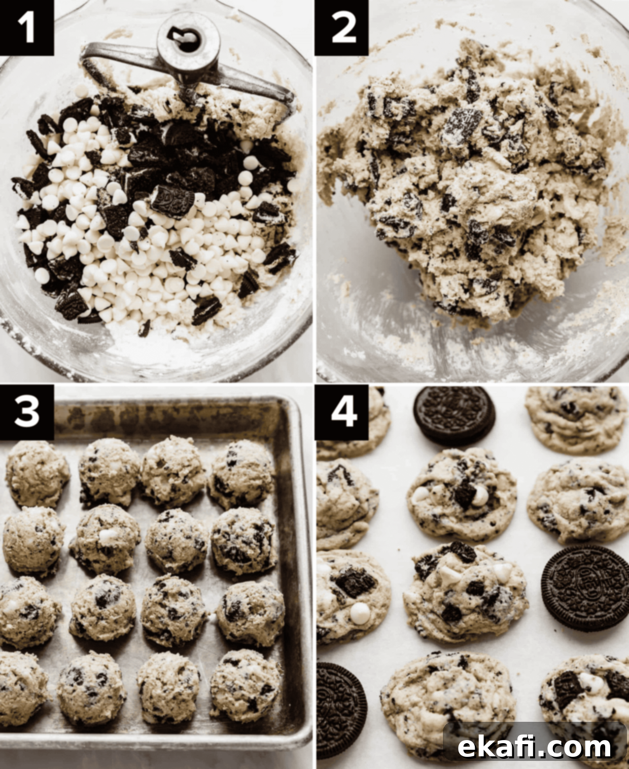 Cookies and Cream Cookies 4 Four images showing how to make Cookies and Cream Cookies with pudding mix.