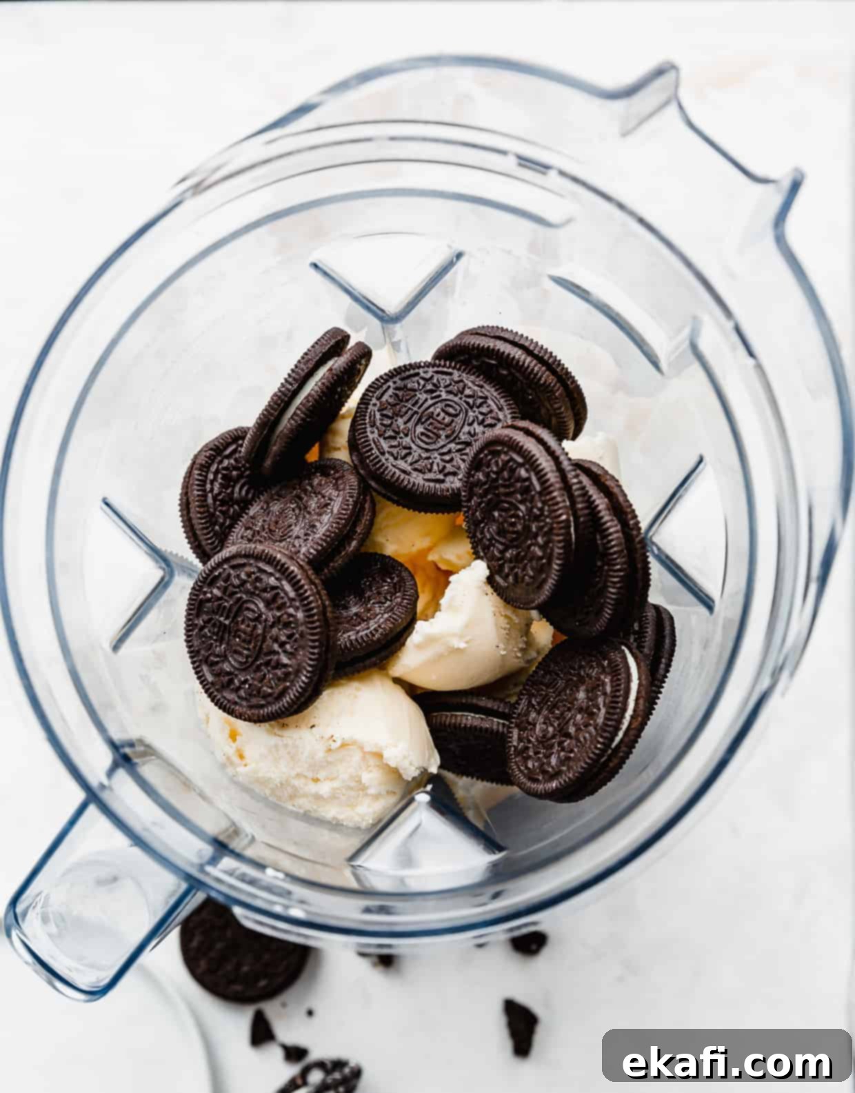 Ultimate Oreo Indulgence 4 Ingredients used to make an Oreo milkshake in a blender.