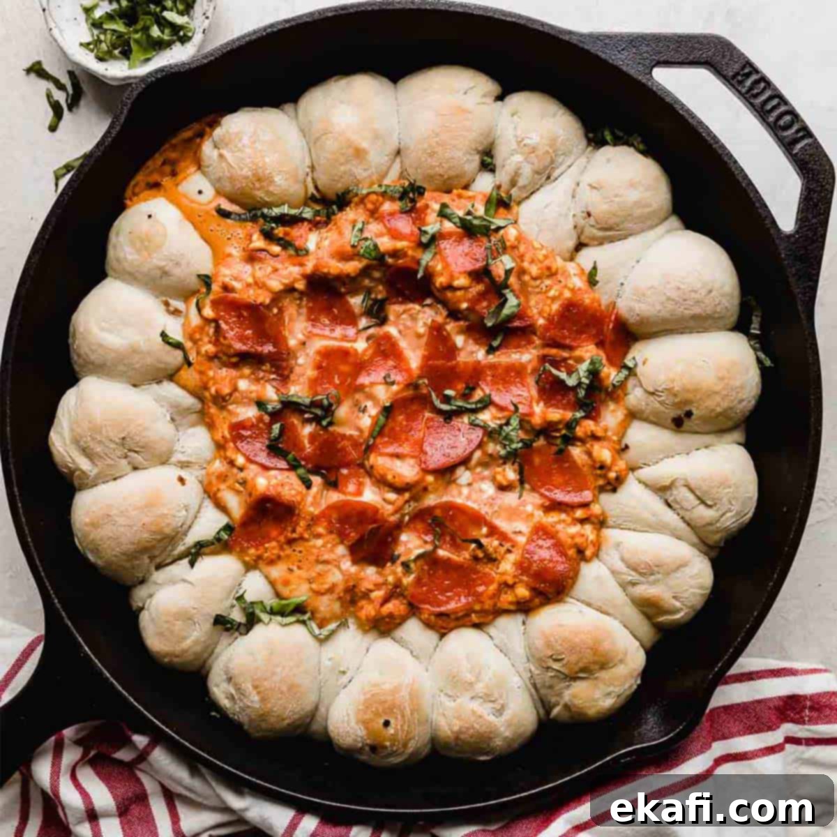 Gridiron Grub 4 A Pepperoni Pizza Dip in a skillet.